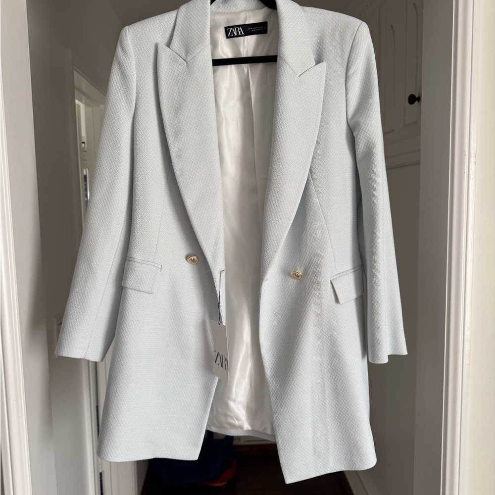 Zara Women's Soft Blue Textured Blazer